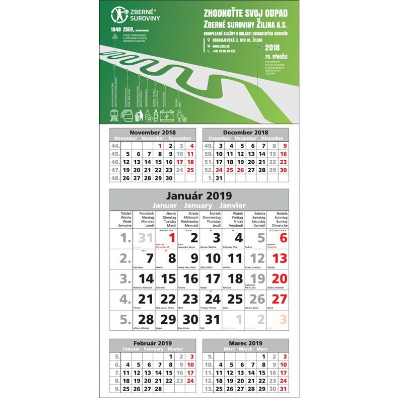 Nástenný kalendár PÄŤMESAČNÝ ŠTANDARD, 2019