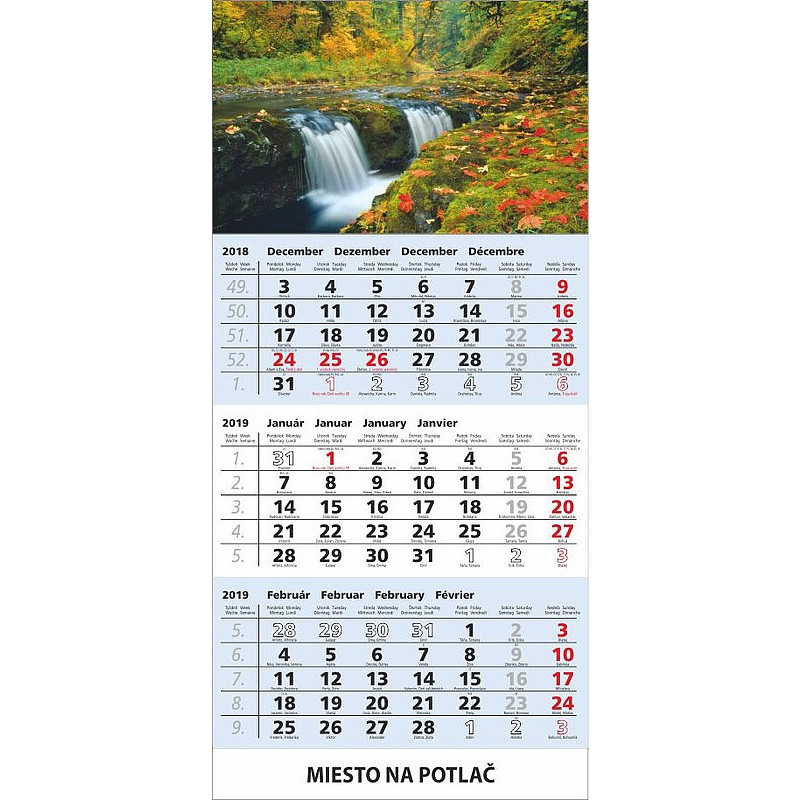 Nástenný kalendár TROJMES. ŠTANDARD S UNIVER.LAŠOU, modrý, 2020