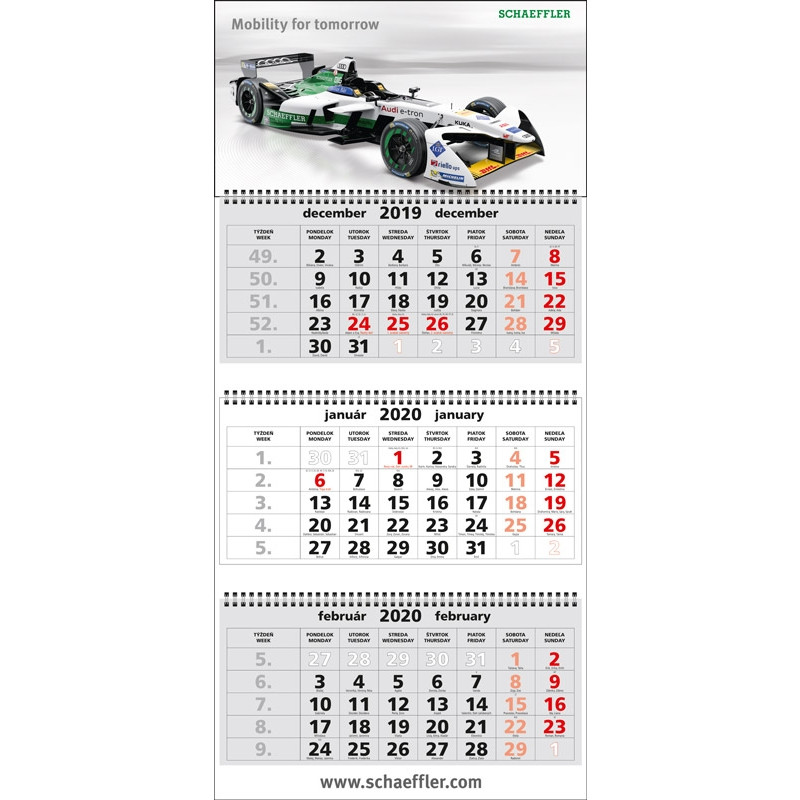 Nástenný kalendár TROJMESAČNÝ SUPER-MAXI, sivé kalendárium 2020