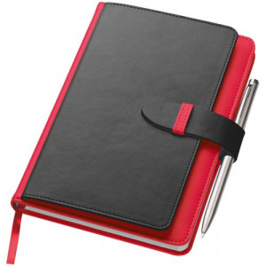SMARTER poznačkyblok A5 s pútkom na pero a vizitky, červená