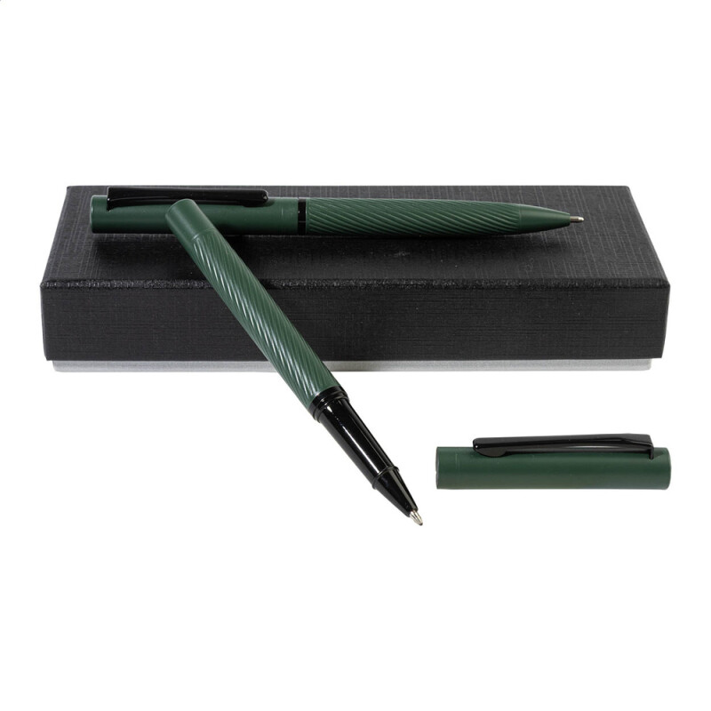 Sada písacích potrieb: elegantné pero a roller v stredne zelenej farbe