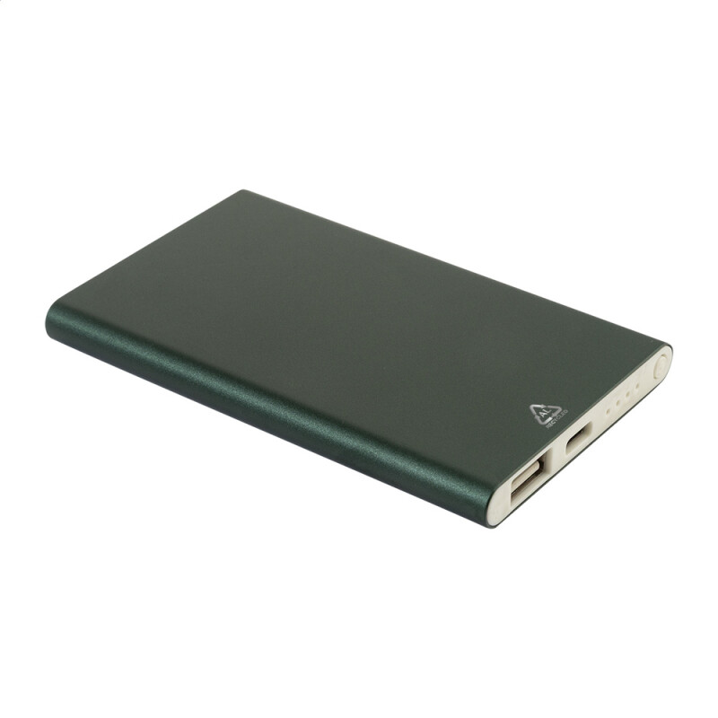 Power banka stredne zelená 4000 mAh z recyklovaného hliníka