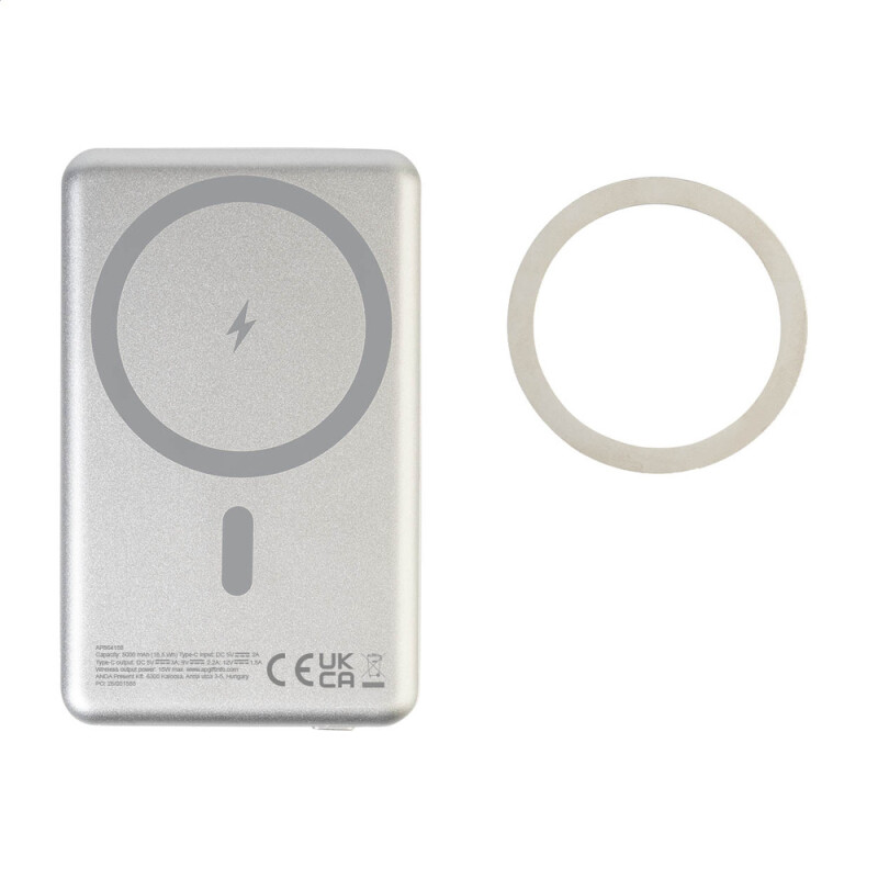 Strieborná Powerbanka s magnetickým bezdrôtovým nabíjaním 15W