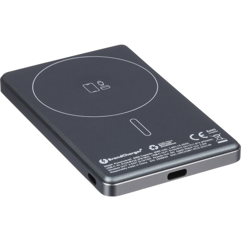 Brandcharger powerbanka 5 000 mAh z recyklovaného materiálu, gunmetal