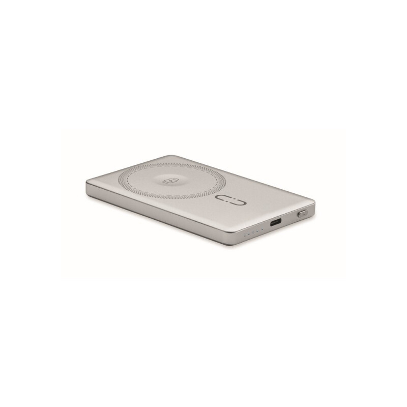 Bezdrôtová magnetická powerbanka 5000 mAh, strieborná