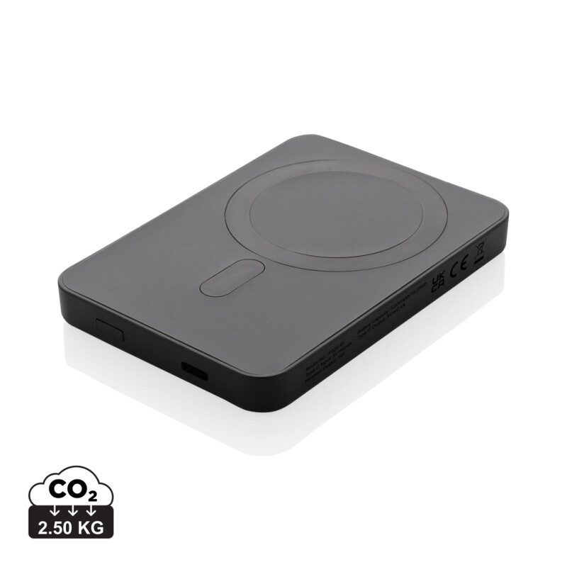 Powerbanka 5000mAh s magnetem a bezdrátovým nabíjením, černá