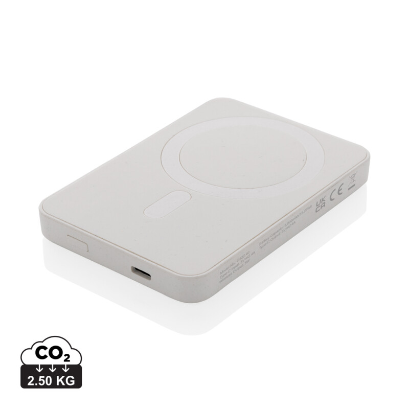 Powerbanka 5000mAh s magnetem a bezdrátovým nabíjením, bílá