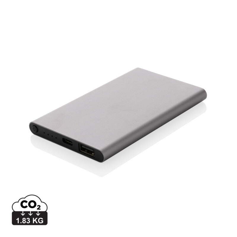 Powerbanka 4000mAh, recyklovaný plast a hliník, šedá