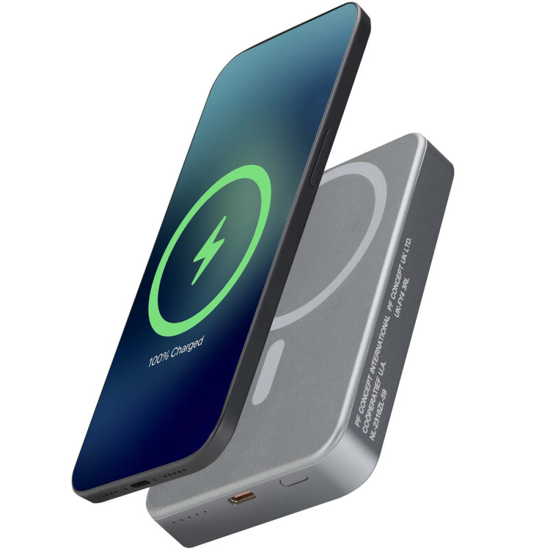 Magnetická powerbanka Avis 10 000 mAh z recyklovaného hliníku, šedá