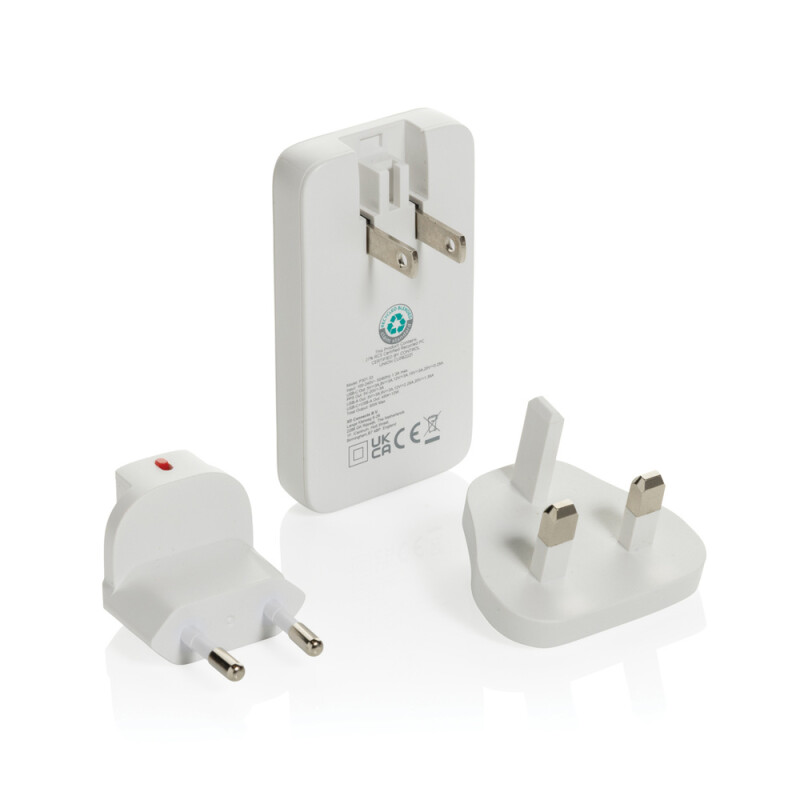 Plochá GaN nabíjačka Fluxo Rcs 65W s univerzálnymi konektormi, biela