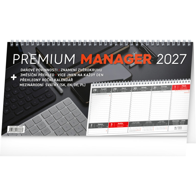 Stolový kalendár Premium Manager 2027, 32 x 16 cm