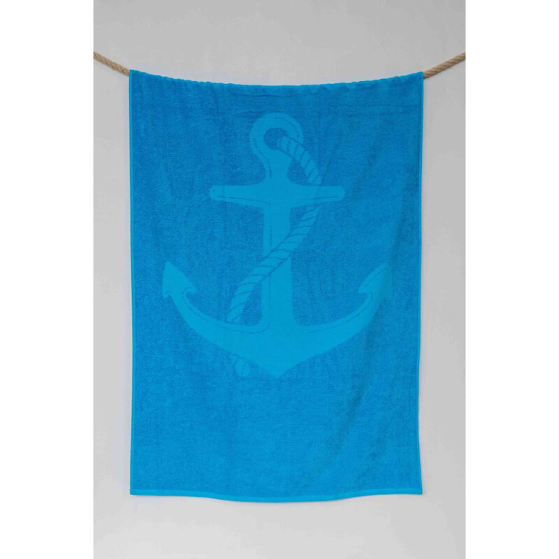 Plážová osuška Olima "Anchor" Jacquard Beach Bath Towel, 90 × 170 cm, tyrkysová