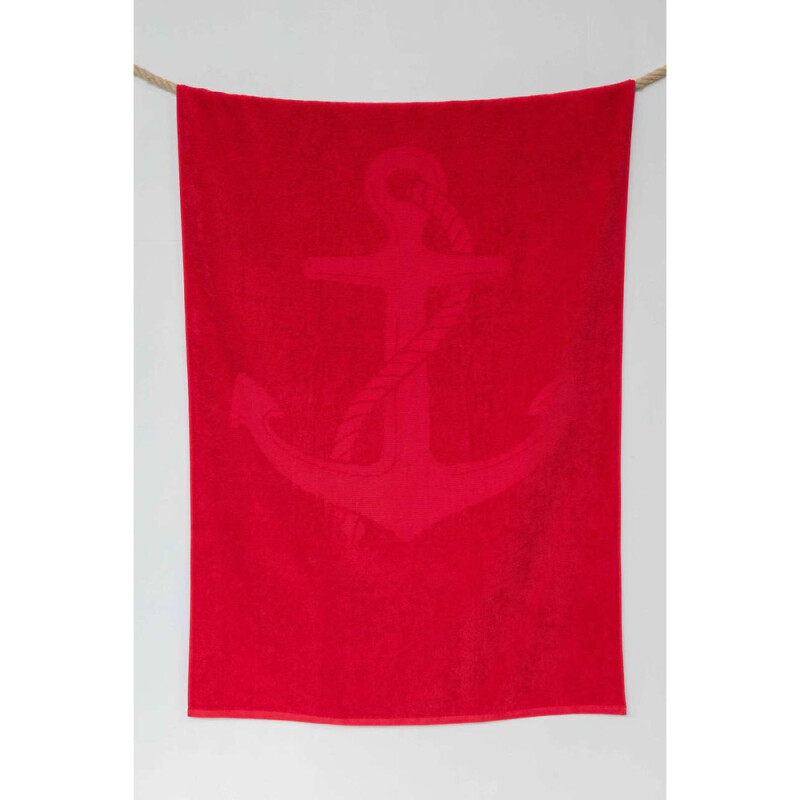 Plážová osuška Olima "Anchor" Jacquard Beach Bath Towel, 90 × 170 cm, tmavá červená