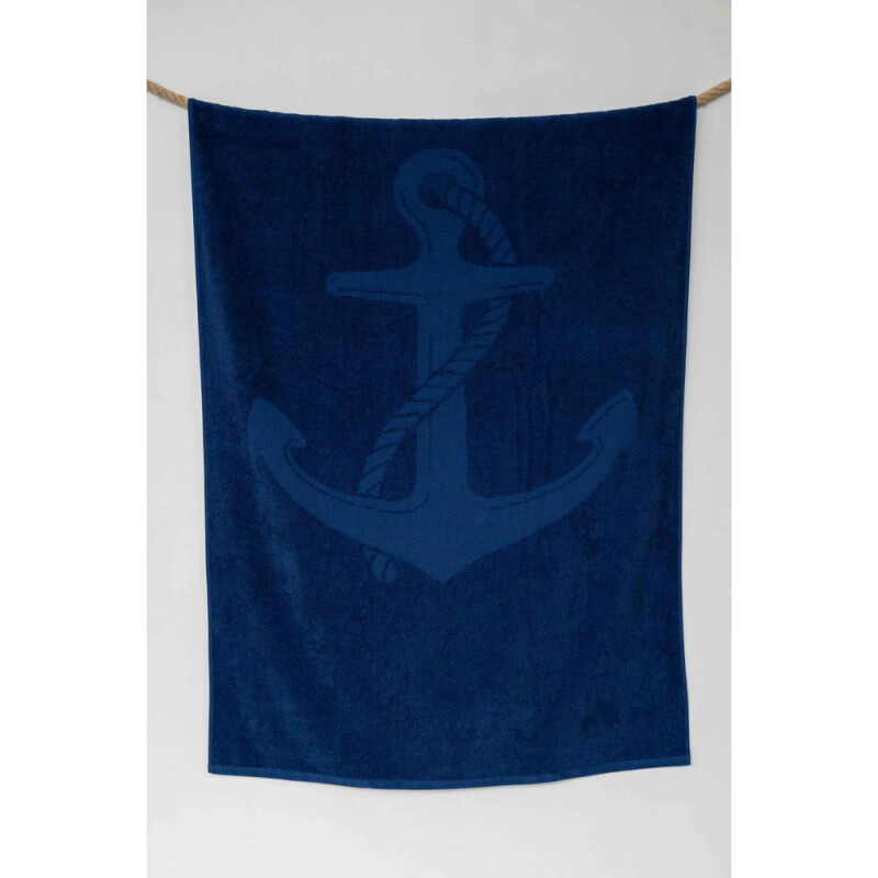 Plážová osuška Olima "Anchor" Jacquard Beach Bath Towel, 90 × 170 cm, tmavomodrá