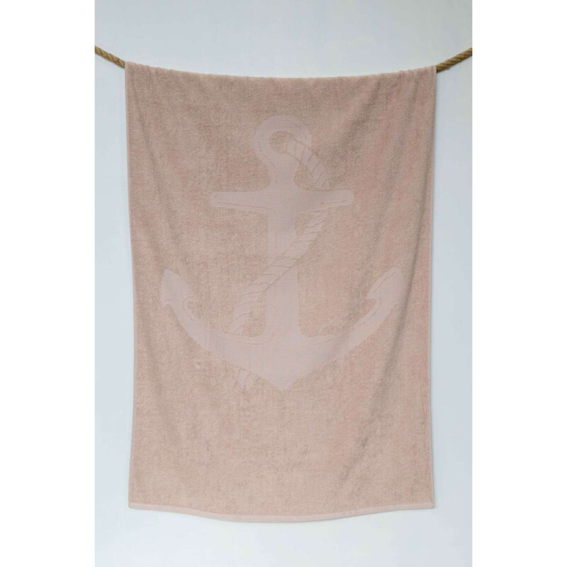 Plážová osuška Olima "Anchor" Jacquard Beach Bath Towel, béžová, 90 × 170 cm