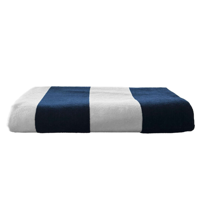 Plážový uterák Olima Classic Marine Velour, 90 × 180 cm, biela/tmavomodrá