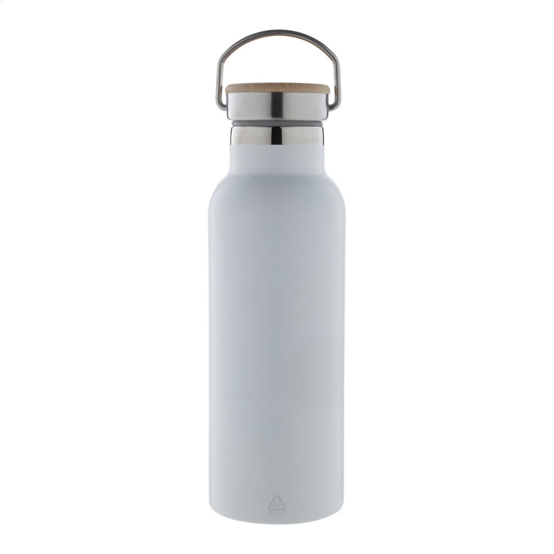 Biela termoska z recyklovanej nerezovej ocele s bambusovým viečkom - 500 ml
