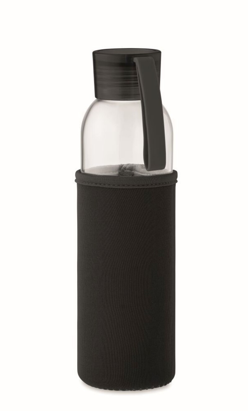 Láhev na pití z recyklovaného skla, neoprenový rukáv, 500ml, černá