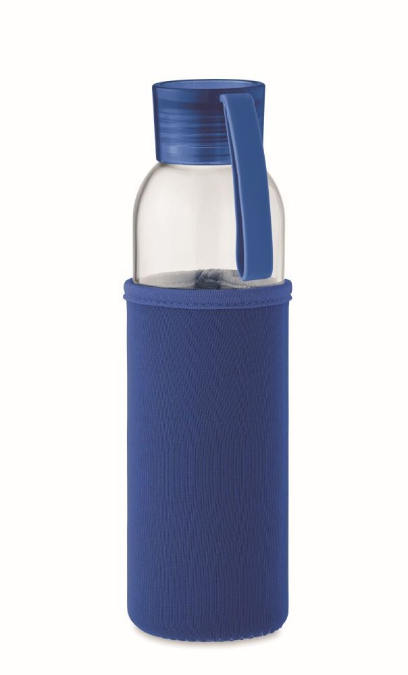 Láhev na pití z recyklovaného skla, neoprenový rukáv, 500ml, královská modrá