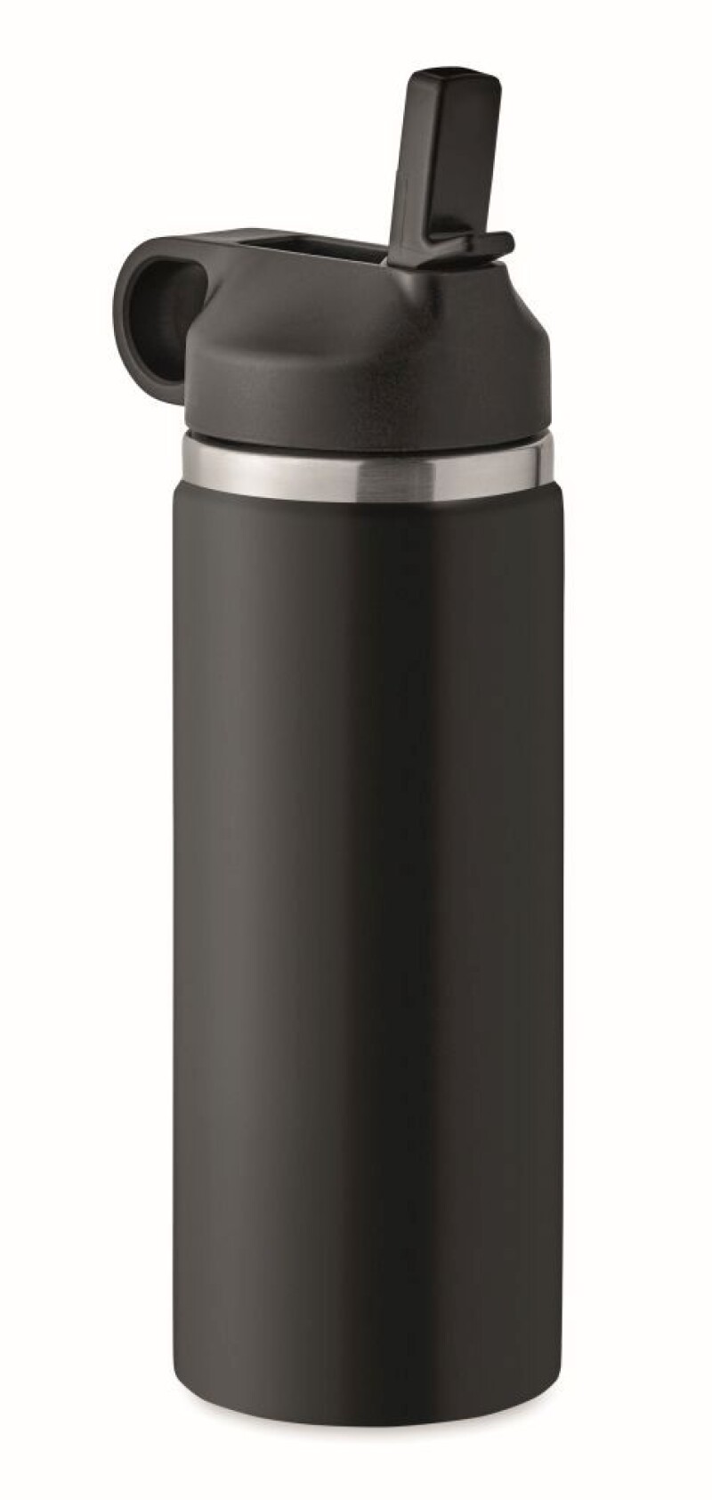 Dvoustěnná láhev na pití z recyklované nerezové oceli s integrovaným brčkem, 500ml, černá