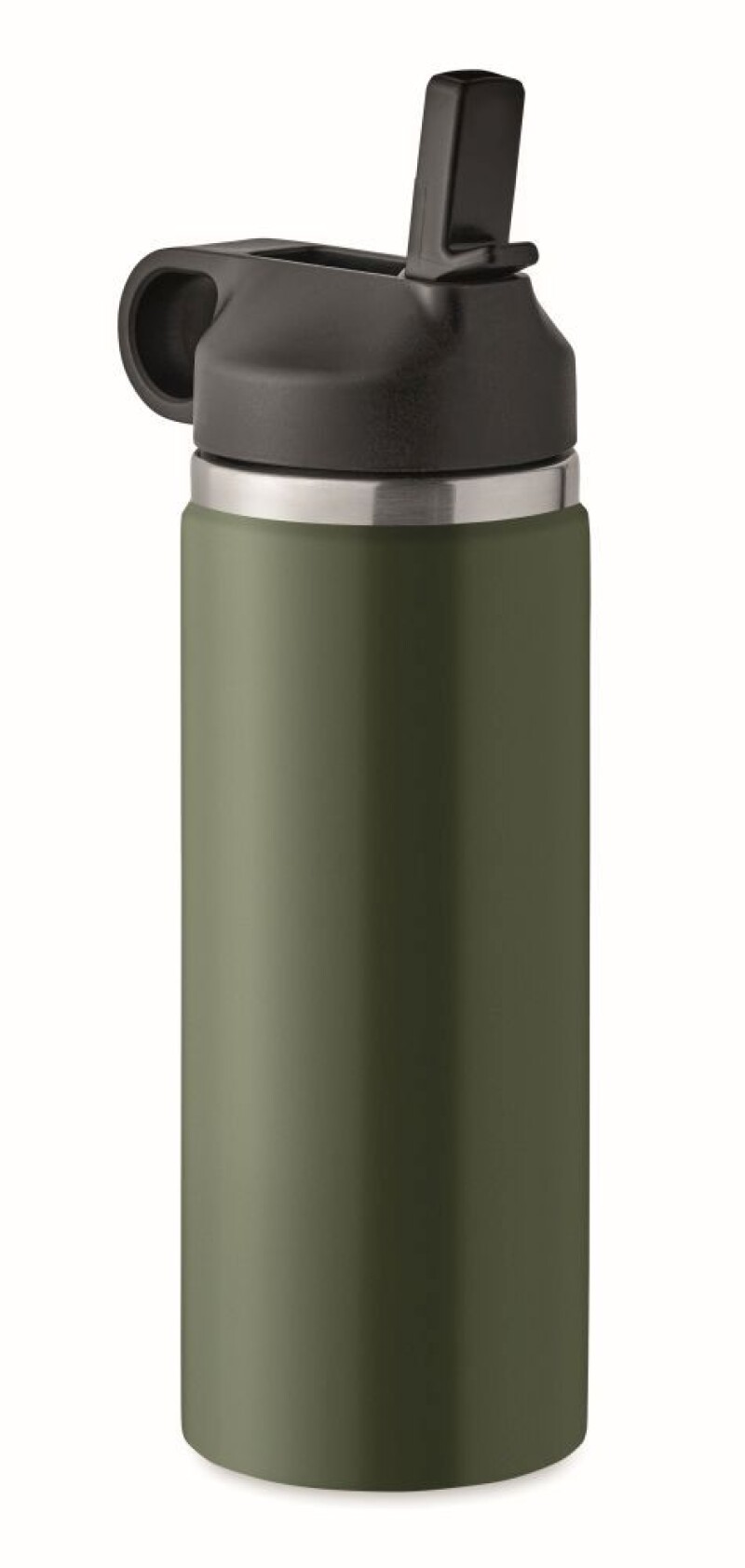 Dvoustěnná láhev na pití z recyklované nerezové oceli s integrovaným brčkem, 500ml, tmavě zelená