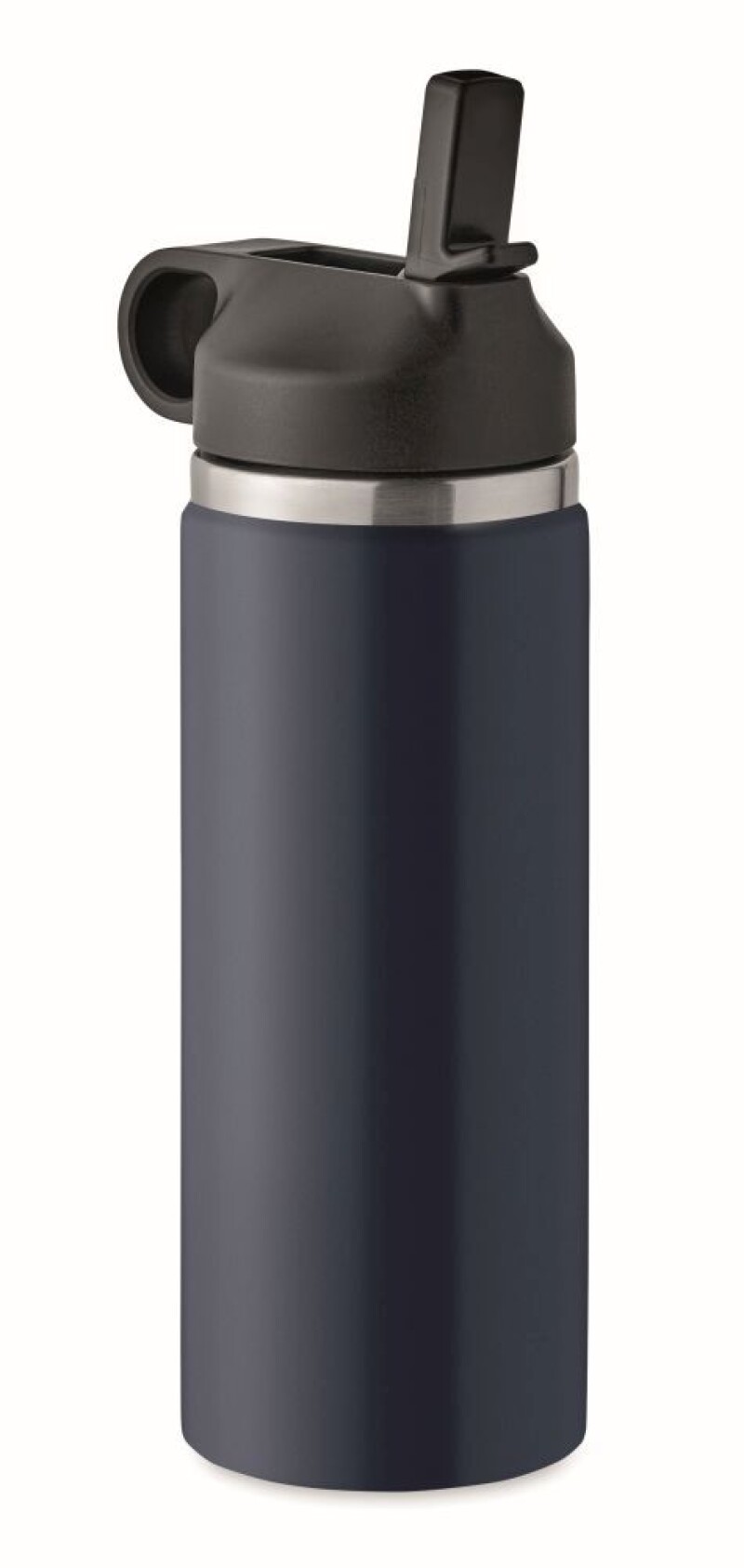 Dvoustěnná láhev na pití z recyklované nerezové oceli s integrovaným brčkem, 500ml, tmavě modrá