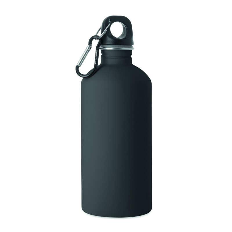 Jednostenná nerezová fľaša 500ml, čierna s karabínkou