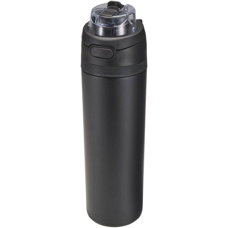 Jednostenná fľaša na vodu z recyklovanej nerezovej ocele so slamkou, 800 ml, čierna