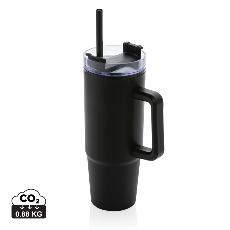 Termohrnek s brčkem na pití, 750 ml, černý