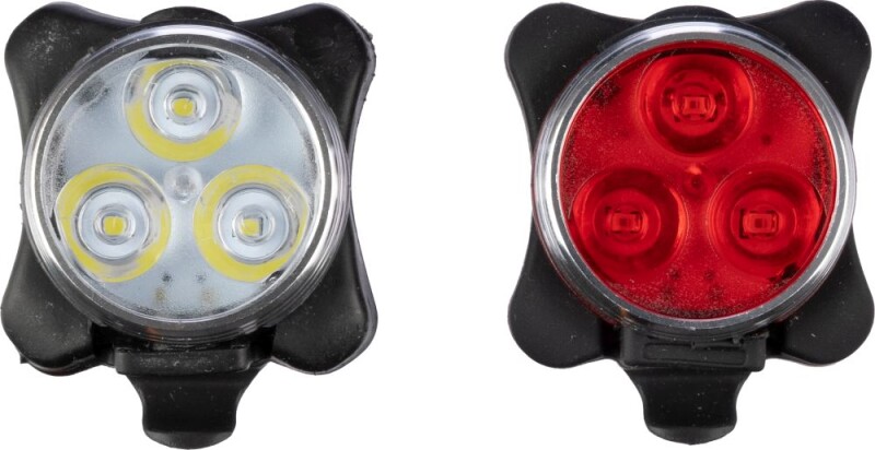 LUSODAR Sada dvou plastových dobíjecích LED světel na kolo, černá