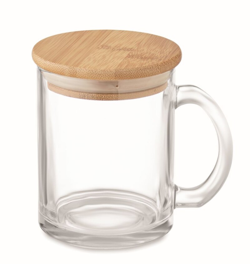 Skleněný hrnek s bambusovým víčkem, 300ml