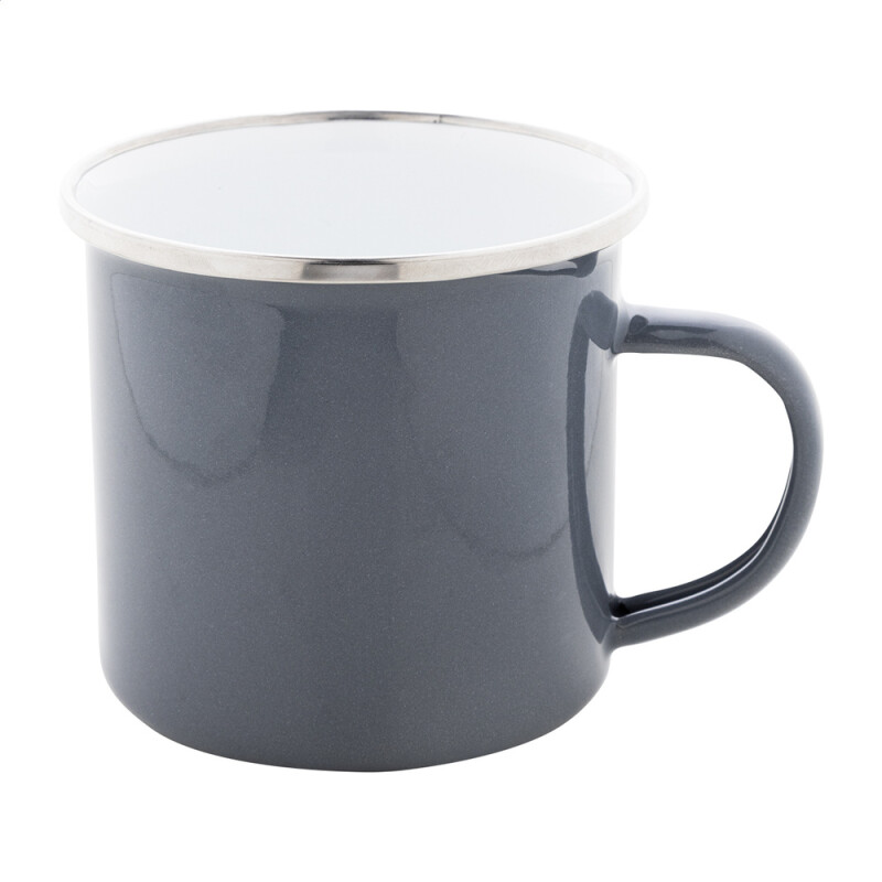 Šedý smaltovaný hrnček s nerezovým lemom, 300 ml