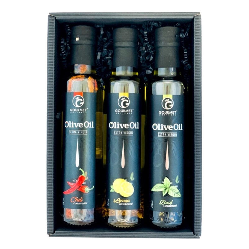 Darčeková sada olivových olejov Olibac - bazalka, citrón a chilli