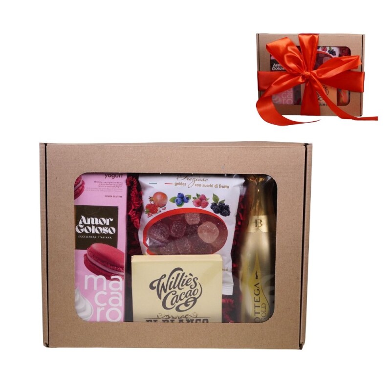 Luxurious Luxusné darčekové balenie s Proseccom Bottega Gold, bielou čokoládou a makrónkami
