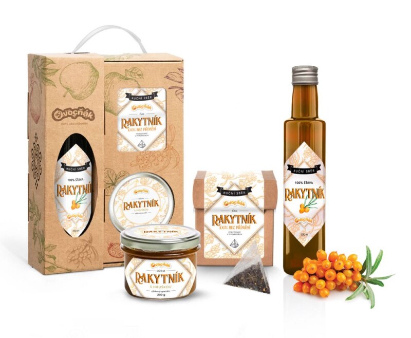 Darčeková rakytníková súprava Rakelo (100% Bio šťava, čaj, džem)