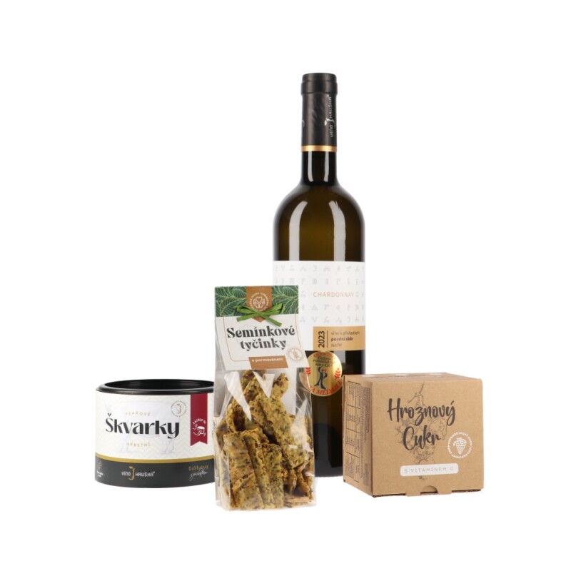 Škorcem Darčeková sada vína Chardonnay s pochutinami