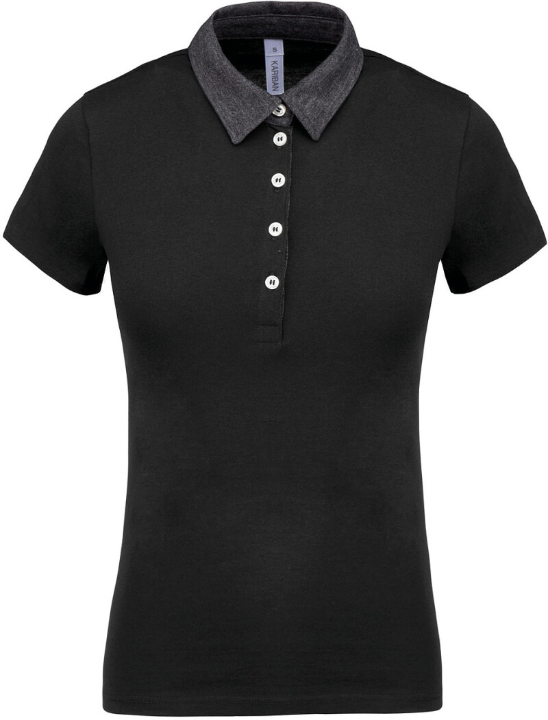 Dámské polotriko KARIBAN TWO-TONE JERSEY POLO SHIRT, černá/tm.šedá, XL