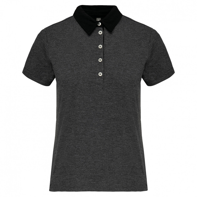 Dámské polotriko KARIBAN TWO-TONE JERSEY POLO SHIRT, tm.šedá/černá, XL