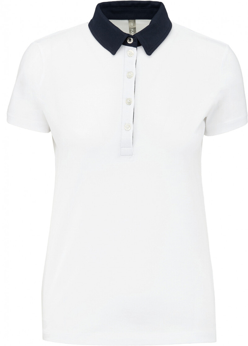 Dámské polotriko KARIBAN TWO-TONE JERSEY POLO SHIRT, bílá/námořní modrá, L