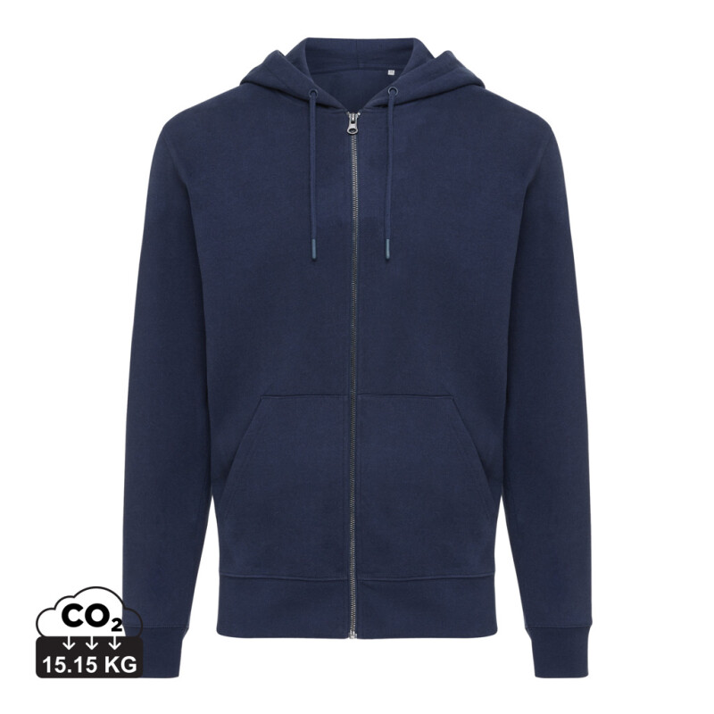 Mikina na zip s kapucí, recyklovaná bavlna, námořní modrá, M