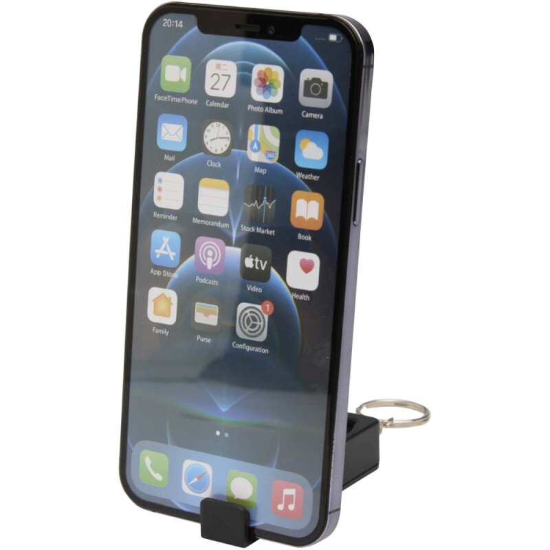 Bambusový stojan na telefon s antistresovou hračkou z recyklovaného plastu, černá
