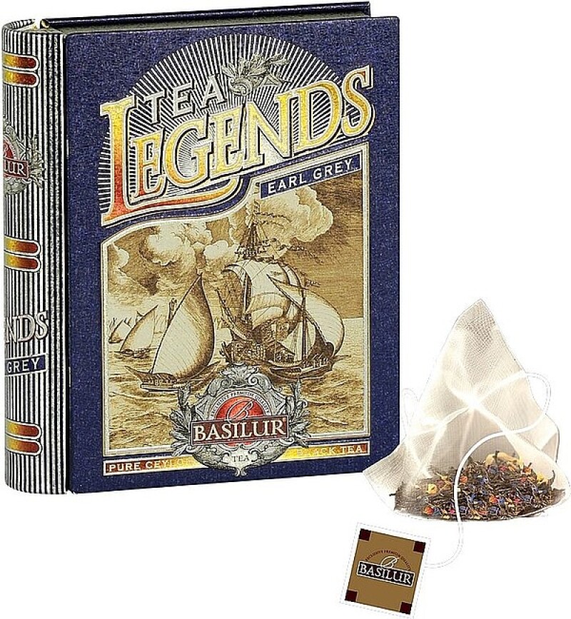 LEGETA Černé porcované čaje Basilur Legends Earl Grey, plech pyramidové sáčky 5 x 2 g
