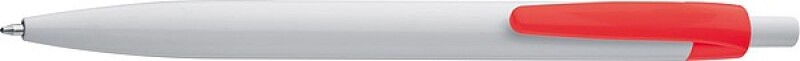 Bílá propiska s barevným klipem, modrá n., červený klip