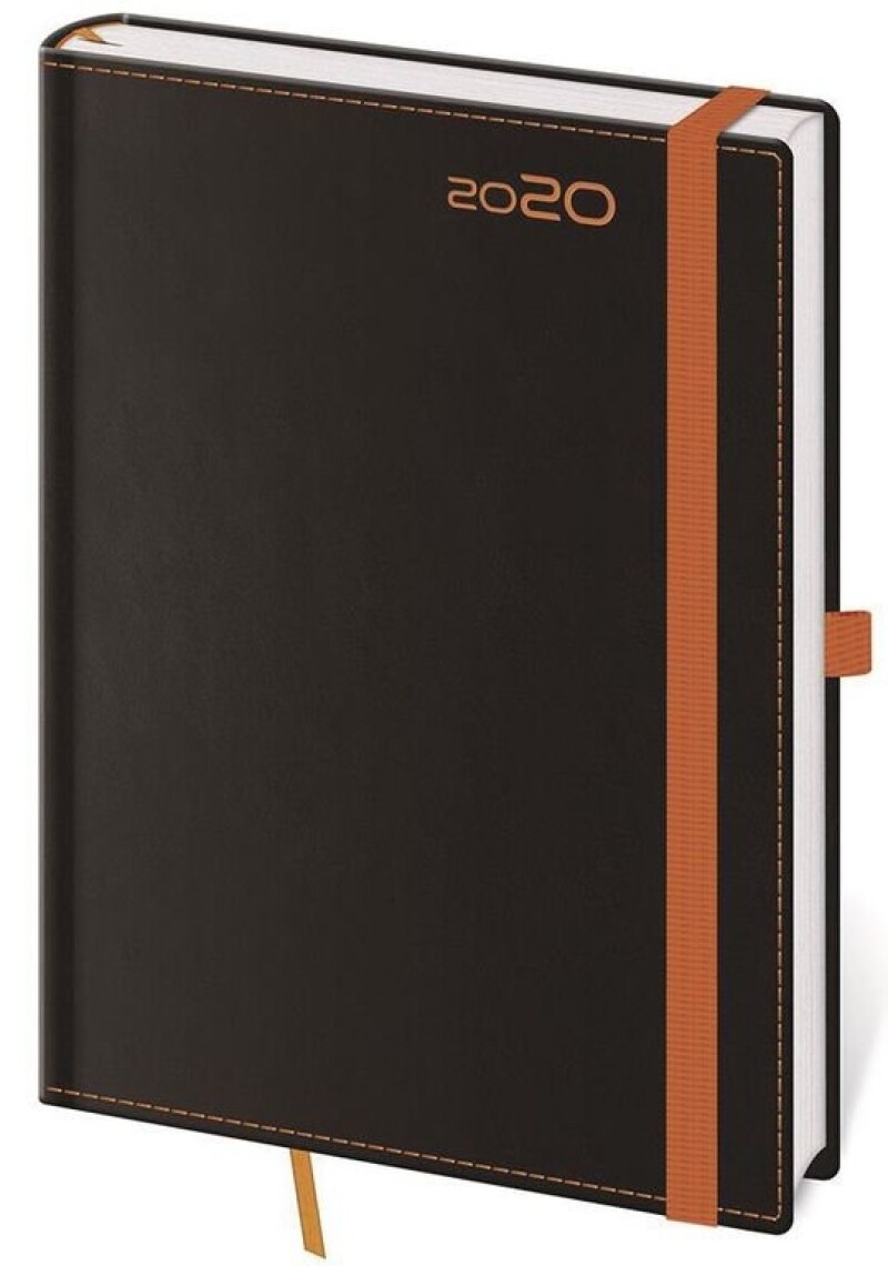 Black Orange 2027 diář týdenní A5, černý s oranžovou gumičkou