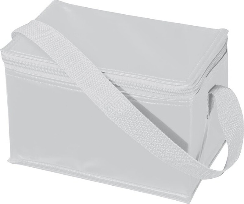Chladící taška na 6 plechovek s popruhem, nylon, bílá