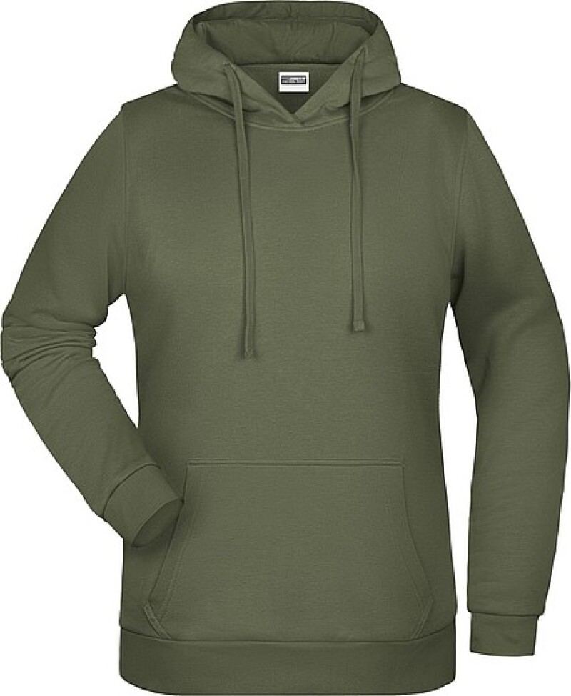 Dámská mikina s kapucí James Nicholson sweat hoodie women, tmavá zelená vojenská, vel. S