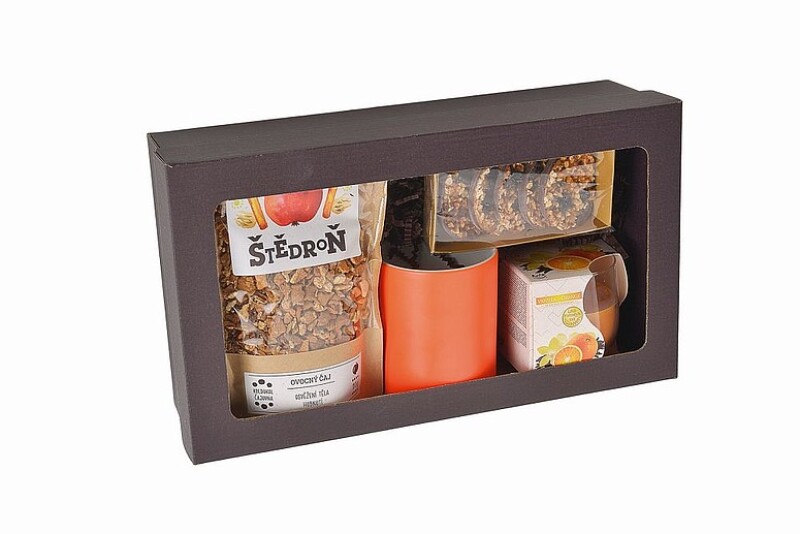 DARELA ORANGE Sada obsahující francouzské sušenky, čaj, svíčku a oranžový hrnek, v dárkové krabici