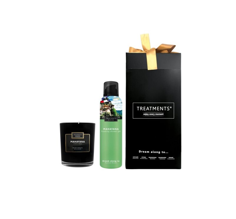 Dárková sada svíčky a sprchové pěny 200 ml TREATMENTS® Giftbox Shower Foam & Candle - Mahayana
