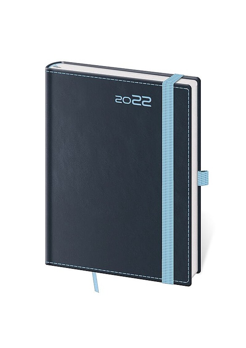 Double Blue 2027 diář týdenní B6, modrý s modrou gumičkou