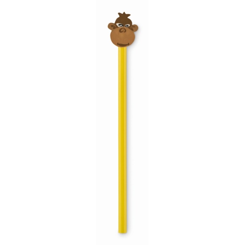 Dřevěná dětská tužka s gumou, žlutá
